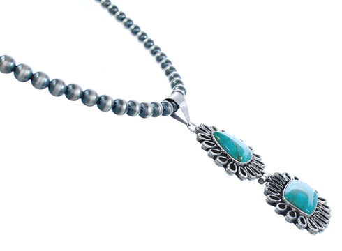 Old Pawn Sterling Silver Turquoise Navajo Bead Necklace KX121316